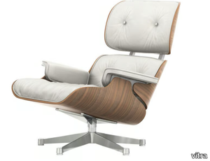 EAMES LOUNGE CHAIR WHITE VERSION - Swivel leather armchair with armrests _ Vitra