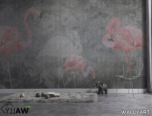 FLAMINGO - Fire retardant washable Tropical nonwoven wallpaper _ WALLYART