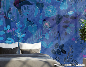 WATERCOLOR AND NATURE IN BLUE - Oriental wallpaper, eco-friendly, PVC free and washable _ WallPepper®/Group