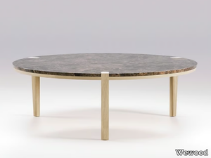 CORNER - Low round marble and solid wood center / side table _ Wewood