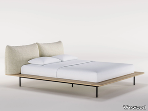 PLATFORM - Oak double bed with upholstered headboard _ Wewood