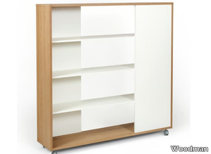 ADALA - Open divider wood veneer bookcase with casters _ Woodman