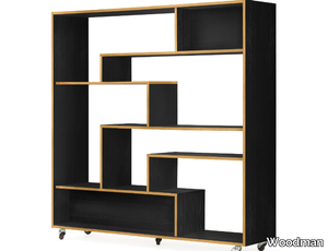 SOUTHBURY BLACK - Open divider melamine-faced chipboard bookcase with casters _ Woodman