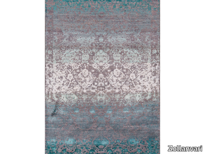 ABRASHED FLORAL CARTOUCHES IN BLUES, VIOLETS & GREYS - Rectangular patterned wool rug _ Zollanvari