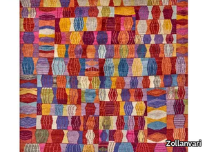 QUILT CRAZY IN RED, BLUE & ORANGE - Rectangular wool rug _ Zollanvari