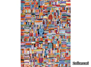 QUILT CRAZY, FOLIAGE IN BLUE, ORANGE & VIOLET - Rectangular wool rug _ Zollanvari