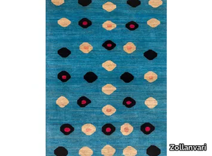 ELLIPSE GOLD BLACK & FUCHSIA ON BLUE - Patterned rectangular wool rug _ Zollanvari