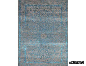 GLOSS IN SKY BLUE ON ABRASHED GREY - Rectangular wool and silk rug _ Zollanvari