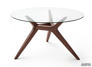 MARICIELO - Round tempered glass and walnut table _ AMPM