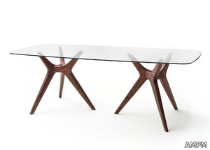 MARICIELO - Rectangular tempered glass and walnut table _ AMPM