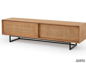 TAMAROA - Wicker and teak TV cabinet with sliding doors _ AMPM