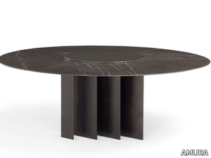 EXILIS - Round marble table with metal sheet base _ AMURA