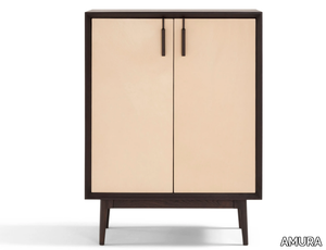 THEO - Wooden and leather highboard with doors _ AMURA