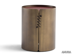 SETACCI - Round coffee table with metal sheet base and leather top _ AMURA