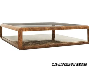 MEXA - Low square wood and glass coffee table _ ANA ROQUE INTERIORS