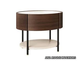 BENNY - Oval wooden bedside table with drawers _ ANA ROQUE INTERIORS