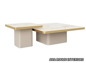 COCUN - Square wooden and marble coffee table _ ANA ROQUE INTERIORS