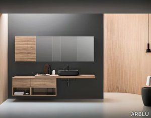 HITO - Single wall-mounted wooden vanity unit with mirror _ ARBLU