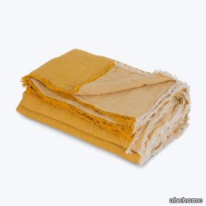 Washed Linen Throw - Ochre