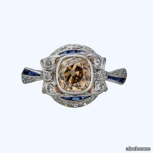 Art Deco Platinum Diamond and Sapphire Ring