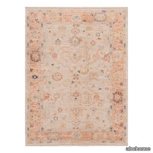 Beige & Orange Traditional Turkish Oushak Wool Rug