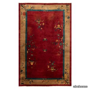 Red Chinese Vintage Art Deco Wool Rug