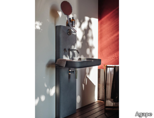 PETRA - Rectangular pedestal Cementoskin® washbasin _ Agape