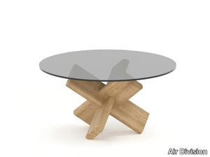 AXIS - Round coffee table in solid wood and glass top _ Air Division