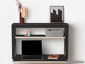 FLÄPPS BOX DESK 80x50x20 - BLACK - Wall mounted plywood secretary desk with flap doors _ ambivalenz