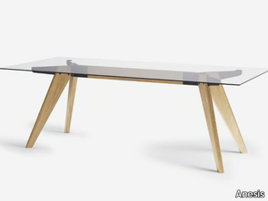 TRAVA - Rectangular wood and glass dining table _ Anesis