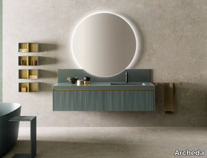 TULLE 06 - Wall-mounted wooden vanity unit with mirror and geacryl top _ Archeda