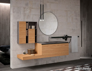 LINEA 07 - Wall-mounted wooden vanity unit with mirror _ Archeda