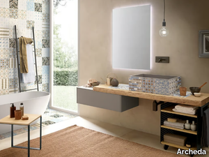 DECÒ 06 - Wall-mounted wooden vanity unit with mirror _ Archeda