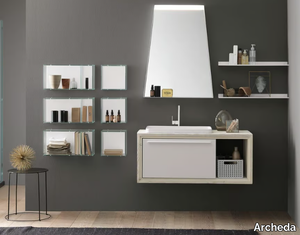 WOOD 03 - Wall-mounted wooden vanity unit with mirror _ Archeda