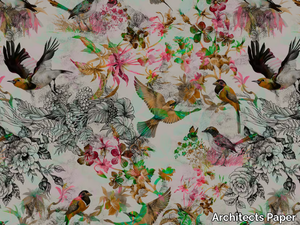 FUNKY BIRDS - Digital printing wallpaper with floral pattern _ Architects Paper