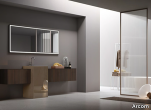 POLLOCK - COMPOSIZIONE 63 - Single vanity unit in eucalyptus and porcelain stoneware _ Arcom