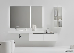 GOLD - COMPOSITION 02 - Single wall-mounted wooden vanity unit with mirror _ Arcom