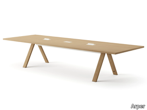 CROSS - Wooden meeting table with electrical outlets _ Arper