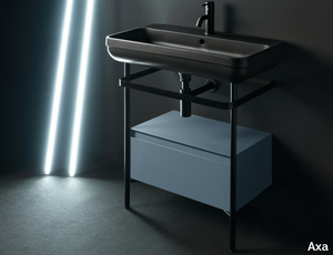 LEGACY - Floor-standing stainless steel and wood console sink _ Axa