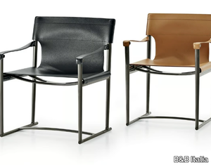 MIRTO INDOOR - Tanned leather chair with armrests _ B&B Italia