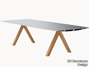 TABLE B 120/150 - WOOD - Rectangular aluminium and wood dining table _ BD Barcelona Design