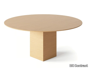 KUBO MEETING - Round wood veneer meeting table with cable management _ BK Contract