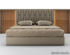 CLEO - Leather bed with fabric and canaletto walnut headboard _ BRUNO ZAMPA