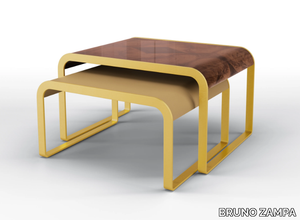 DEA TWIN SET - Metal side table with walnut top and leather top _ BRUNO ZAMPA