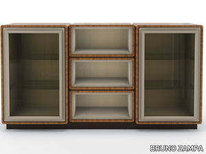 DEDALO - Modular sideboard in walnut with glass hinged door _ BRUNO ZAMPA