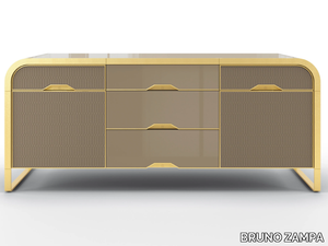 FIORILE - Solid wood sideboard with drawers covered in leather _ BRUNO ZAMPA