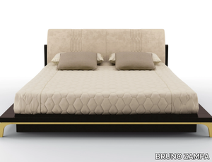 HORIZON - Solid wood bed with nabuk upholstered headboard _ BRUNO ZAMPA