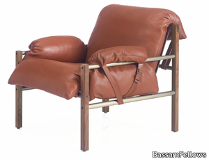 SLING - Leather wood and steel lounge chair with armrests _ BassamFellows