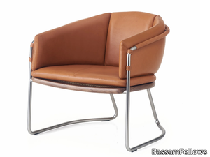 GEOMETRIC - Upholstered leather wood and steel lounge chair with arms _ BassamFellows