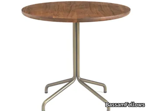 BICORN - Round stainless steel and wood table with 4-star base _ BassamFellows